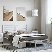 Bed Furniture Metal Bed Frame Without Mattress with Headboard White 150x200 cm