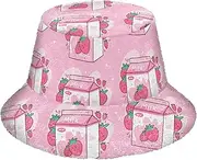 [FRODOTGV] Tasty Strawberry Milk Womens Winter Faux Fur Bucket Hat Soft Furry Bucket Hats Fisherman Hat for Women Men (User), Tasty Strawberry Milk, One Size