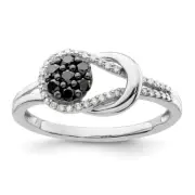 Sterling Silver Black and White Diamond Love Knot Ring Size 8 for Women 2.16gm