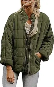 [DQLIOWUO] Women's Fall Quilted Dolman Jackets Stand Collar Lightweight Warm Coats Button Down Outwear with Pockets (Color : ArmyGreen, Size : Medium)
