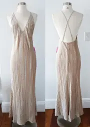 Champagne Gold Nude Metallic Dress Gown size MEDIUM Bridesmaid Maid of Honor