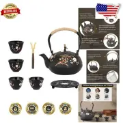 Exquisite Hand-Painted Cast Iron Teapot with Cups - 1200ml Japanese Design