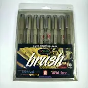 Sakura Pens 8 Pack Assorted Colored Brush Tip Pens Calligraphy Waterproof #38602
