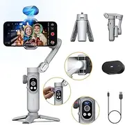 3-Axis Phone Gimbal, Gimbal Stabilizer for iPhone w/AI Vision Sensor, Portable for iPhone/Andriod, Phone Stabilizer Built in Fill Light Perfect for TikTok YouTube-Smart XPro AI Grey