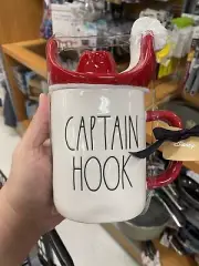 Rae Dunn Disney Captain Hook Mug with Hat Topper 2022 Red Peter Pan