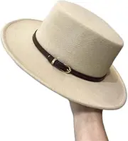 [SLEDEZ] Jazz Cap Men's and Women's Wide Brim Jazz Hat Belt Buckle Flat Top Bowler Hat
