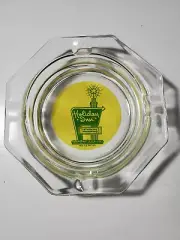 Vintage Holiday Inn Glass Octagon Ashtray 4.5" Yellow Green Worlds Innkeeper Vtg