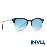 在飛比找momo購物網優惠-【INVU瑞士】來自瑞士濾藍光偏光復古眉框聯名款太陽眼鏡(海