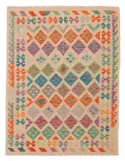 Vintage Hand Woven Kilim Rug 5'2" x 6'4" Traditional Wool Carpet