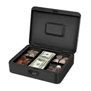 Cash Box with Combination Lock - Black 5-Compartment Metal Cash Box with Tray