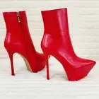 Kinder Pointy Toe Platform Stiletto Heel Ankle Boots Bright Red Vegan Leather