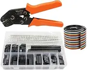 Dupont Connector Crimping Tool Kit Crimper Plier 2.54mm Header Male Female Crimp Pins Terminals Housing 1 2 3 4 5 6 8 10 Pin and 40pin 1.27mm Ribbon Cable FC/IDC Jumper Wire 1M (Crimping Set)