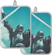 AIXIWAWA Knight with Sword Pot Holders 2 Pack, Insulated Heat Resistant Hot Pads Oven Mitts with Pocket for Kitchen Cooking Baking 7x9.8 inches
