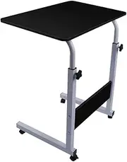 TOMVAES Bedside C-Shaped Laptop Desk, Height Adjustable Side Table, Steel Frame Mobile Standing Tables with Wheels, Computer Desk Stand Desk for Sofa Bed(Black) (Black)