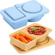 2 Silicone Double Compartment Seasoning Sauce Snack Boxes with Lids Lunch Boxes