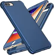 ORETECH Designed for iPhone 7 Plus Case,Designed for iPhone 8 Plus Case with[2 x Tempered Glass Screen Protector]Carbon Fiber Texture Anti-Slip Hard PC+Soft TPU Case for iPhone 7 Plus/8 Plus-5.5"Blue