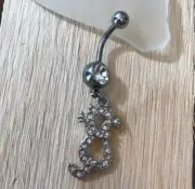 Gem Cat Dangle Belly Button Ring 14 Gauge Surgical Steel New Navel Ring
