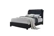 Design Square Designer Modern Faux Leather Bed Frame W/ Tufted Headboard Double Size - Black