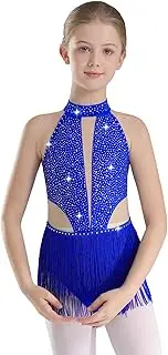 [Sxiwei] Kids Girls Fringe Latin Jazz Dance Leotard Bodysuit Rumba Samba Salsa Ballroom Dancewear