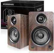 UCINNOVATE Active Bookshelf Speakers, Compact Powered HiFi Speaker, Bluetooth & AUX Input, Wooden Enclosure, Dynamic 3D Surround Sound for Music, Vinyl Records, Home Theatre, Gaming, PC, Laptop (Pair)