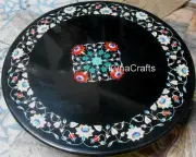 Shiny Gemstone Inlay Work Sofa Table for Hallway Black Marble Dining Table Top