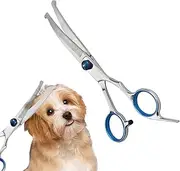 Dog Scissors Stainless Steel - Dog Scissors Curved for Dogs and Cats, Safety Round Tip Grooming Fur Scissors, Dogs, Professional Round Cutter Bent Thinning Scissors, Blue Curved Fur Scissors