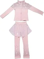 [JoyCan] Girls' Starry Sky Pink Figure Skating Training Set with Velvet Warmth and Shining Training Dress with Skirt