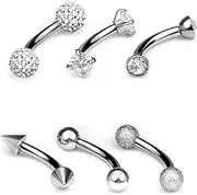 [Gadeaila] 16G Rook Piercing Jewelry Surgical Steel Eyebrow Piercing Rings Curved Barbell Silver Vertical Labret Lip Jewelry for Women Men 8mm,6 Styles of Cone-Shaped Zircon Balls