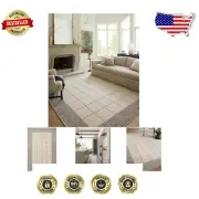 Luxurious High-Pile Runner Rug - Cream/Black Geometric Pattern, 117" x 30"