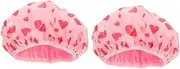 SAFIGLE 2pcs Dual Heart Pattern Shower Cap for Women Lightweight Decorative Hair Drying Hat Versatile Bathing Cap for and Party Use