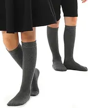 [Hugh Ugoli] Cotton Knee High Socks for Girls Boys and Toddlers, Solid Color Long School Uniform Socks 3-14 Years Old, 4 Pairs, 13-dark Grey (4 Pairs - Regular), 3-4 Years