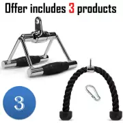 3-Piece Cable Machine Attachments Set Double D Row Handle Tricep Rope Snap Hook