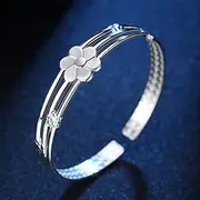 [BABESA] Sterling Silver Bracelet,Chain Bangle,Sterling Silver Bracelet For Women,Women 925 Silver Bracelet Chinese Multilayer Plum Pattern Cuff Bangle Friendship Bracelet Ladies Silver Jewellery Birthday Gift