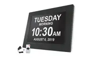OZNALA 8 Inch Black Digital Calendar Alarm Day Clock, HogarTech Extra Large Memory Loss 5 Daily Alarms & 3 Medicine Reminder for Seniors & Impaired Vision Dementia Clock