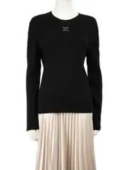 2022 Black Wool Knit Tweed CC Logo Jumper