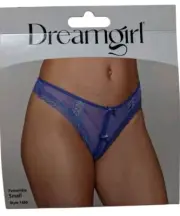 Dot mesh, open-crotch thong Sz S stretch lace trim• Crisscross ribbon trim-bow
