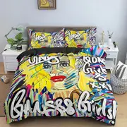v394 Bed Sheets Cartoon Graffiti Bedding Set,Duvet Cover Comforter Bed Set Quilt Cover Pillowcase,King Queen Twin Size Boys Girls Adults 3-Piece Beddi
