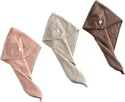 Baluue 3pcs Absorbent Hair Cap Creative Quick Drying Towel for Dry Hair Bathing Hair Cap Secure Button Safe Material Fast Dry Portable