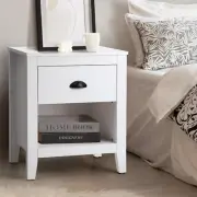 Bedside Table with Drawer and Shelf White End Side Table Nightstand Storage Cabi