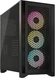 CORSAIR iCUE 4000D RGB AIRFLOW Mid-Tower Case - High Air-Flow - Cable Management System - Three Included AF120 RGB ELITE Fans and iCUE Lighting Node PRO Controller - Black