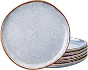 AmorArc Ceramic Dinner Plates Set of 6, 10.5 Inch Handmade Reactive Glaze Stoneware Plates, Large Rustic Shape Dinnerware Dish Set for Kitchen, Microwave & Dishwasher Safe, Scratch Resistant - Blue