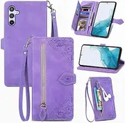 [JayModCase] Mobile Phone Case for Samsung Galaxy A54 5G, PU Leather Magnetic Closure Mobile Phone Case, with Zip Pocket, Stand, Card Slots Case Compatible with Samsung A54 5G - Purple