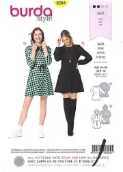 Burda 6264 EASY Pullover Dress w Drawstring Waist, Hoodie Option Sz 8-18 UNCUT