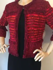 NEW ST JOHN KNIT COUTURE SIZE 4 JACKET CLARET MULTI WOOL RAYON