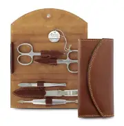 Perfect Gift - 5-Piece Solingen Manicure Set in Genuine Brown Leather Case