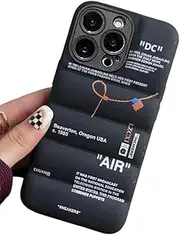 IAIYOXI Hot Off Sports Shoes Brand Phone Puffer Case Puffy Cover iPhone 14 13 12 Mini 11 X XS Pro Max XR 7 8 Plus Sneakers ins White or Black Label Soft Cover-Black iPhone XR, iPhone XR-6.1 inch