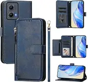 Compatible with Motorola Moto S30 Pro 5G Case Cover,Compatible with Motorola Edge 30 Fusion 5G PU Leather Card Holder Wallet Flip Magnetic Closure Stand Blue