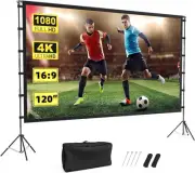 Portable Projector Screen and Stand - 120 Inch 16:9 4K HD Outdoor Movie Scree...