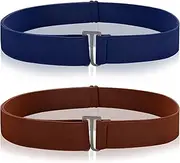 [Bremorou] 2PCS No Show Women's Stretch Belt Invisible No Show Invisible Belt Women Elastic Stretch Waist Belt With Flat Buckle
