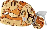 [YTYVAGT] 2-Pc,Gourd-Shaped Working Cap,Fisherman Hat with Buttons and Cotton Sweatband,Floral Cats and Dogs